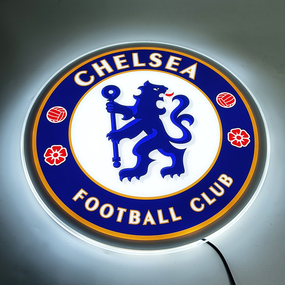 Chelsea FC LED light-up panel glowing brightly