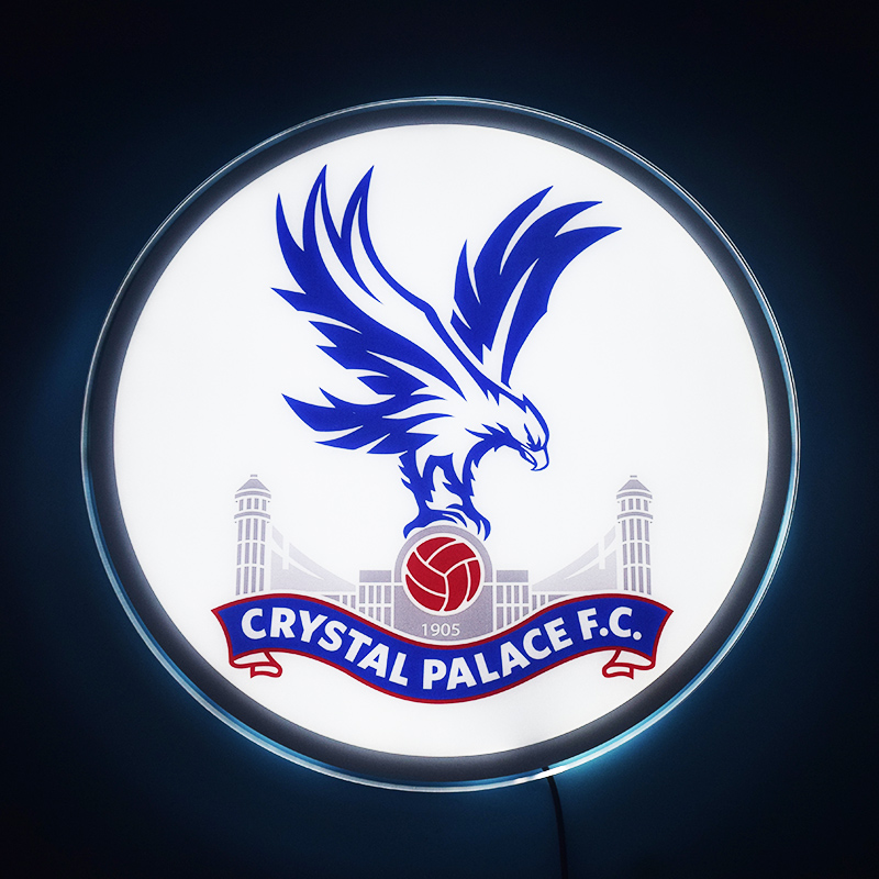 Crystal Palace LED light-up panel glowing on a dark wall
