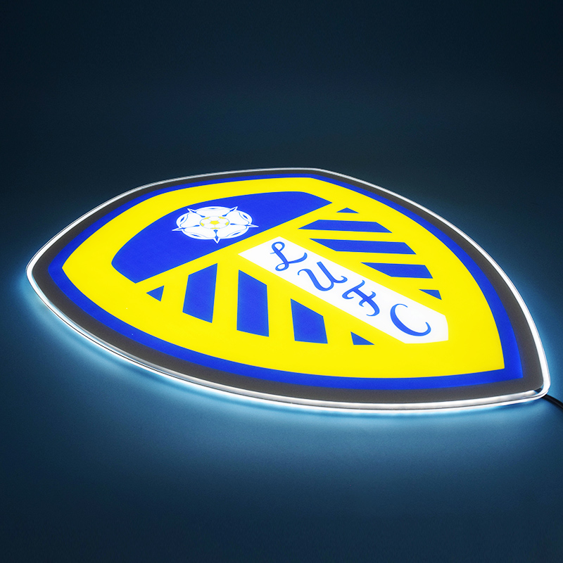Leeds United LED panel lit up at an angle