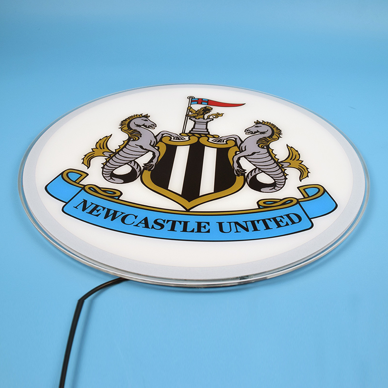 Angled view of the Newcastle United acrylic panel unlit