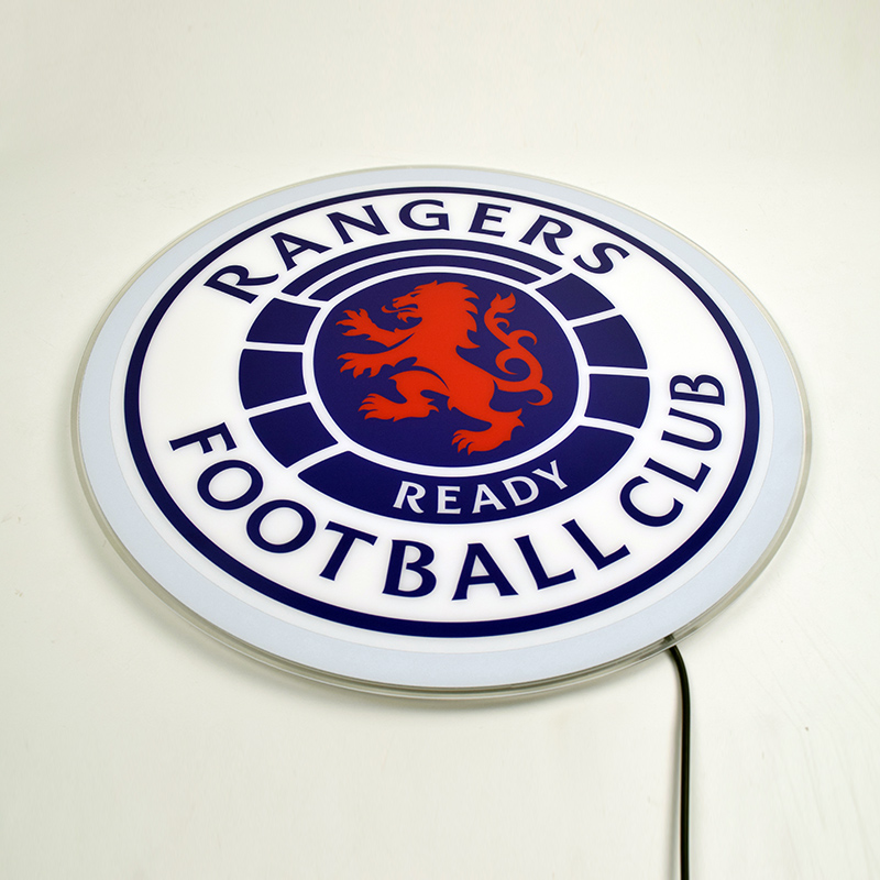 Angled view of the Rangers FC acrylic panel unlit
