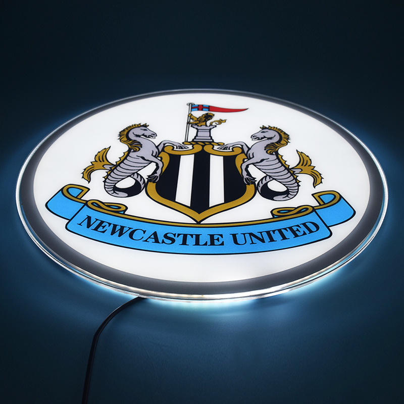Angled view of the illuminated Newcastle United LED panel