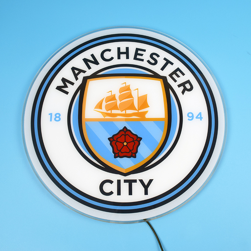 Manchester City acrylic panel switched off, showing UV printed crest