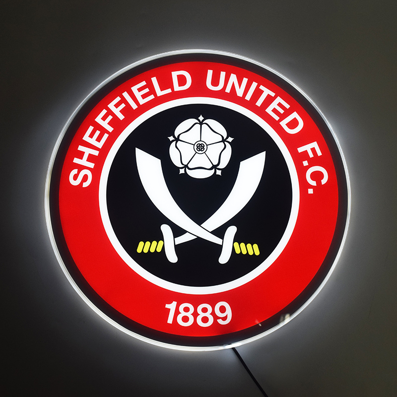 Sheffield United LED light-up panel glowing on a wall