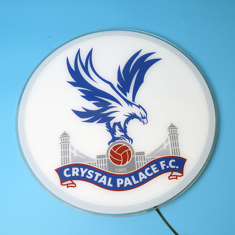 Crystal Palace acrylic panel switched off, showing UV printed crest