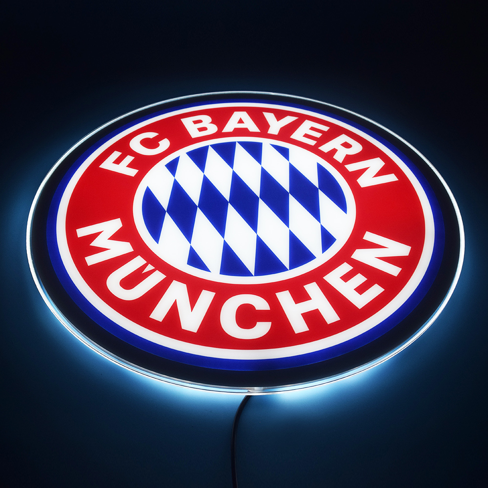 Angled view of the illuminated FC Bayern Munich LED panel