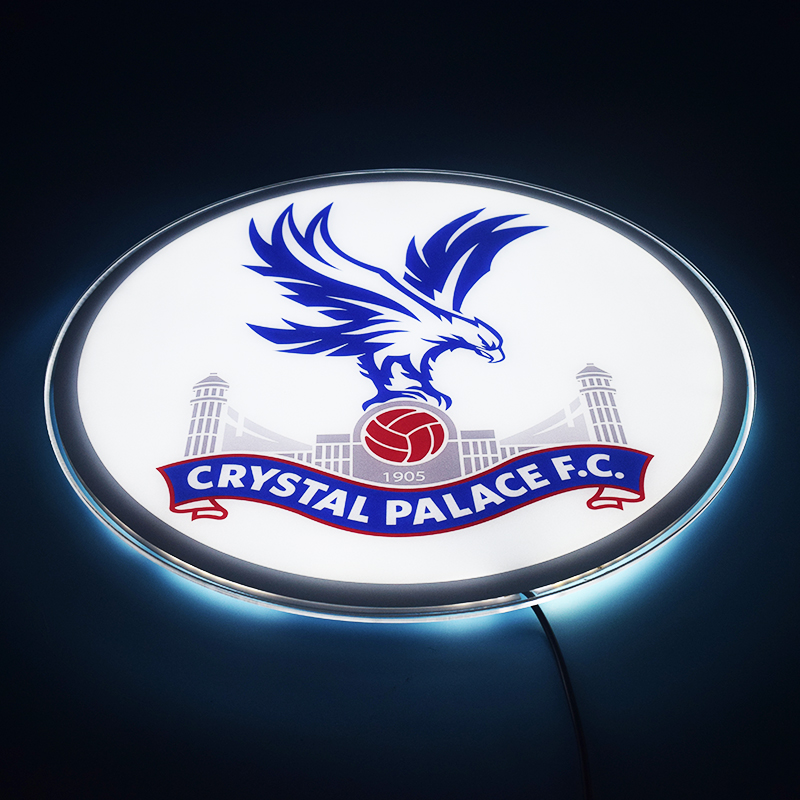 Angled view of the illuminated Crystal Palace LED panel