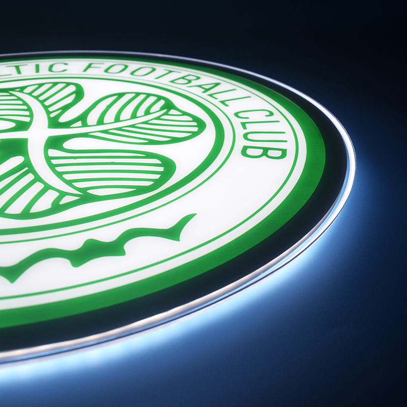 Close-up of the glowing edge of the Celtic FC LED panel