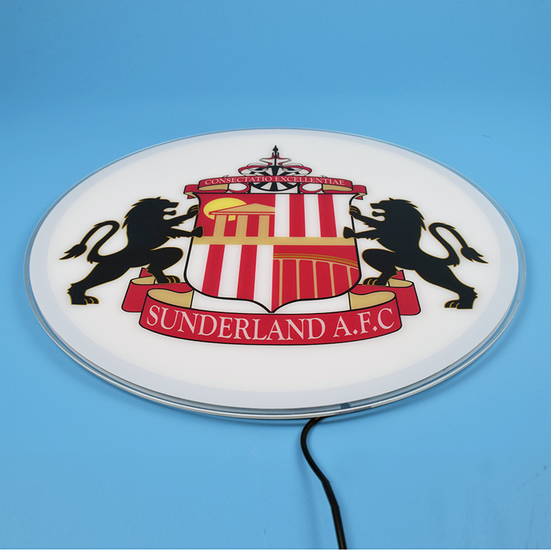 Angled view of the Sunderland AFC acrylic panel unlit