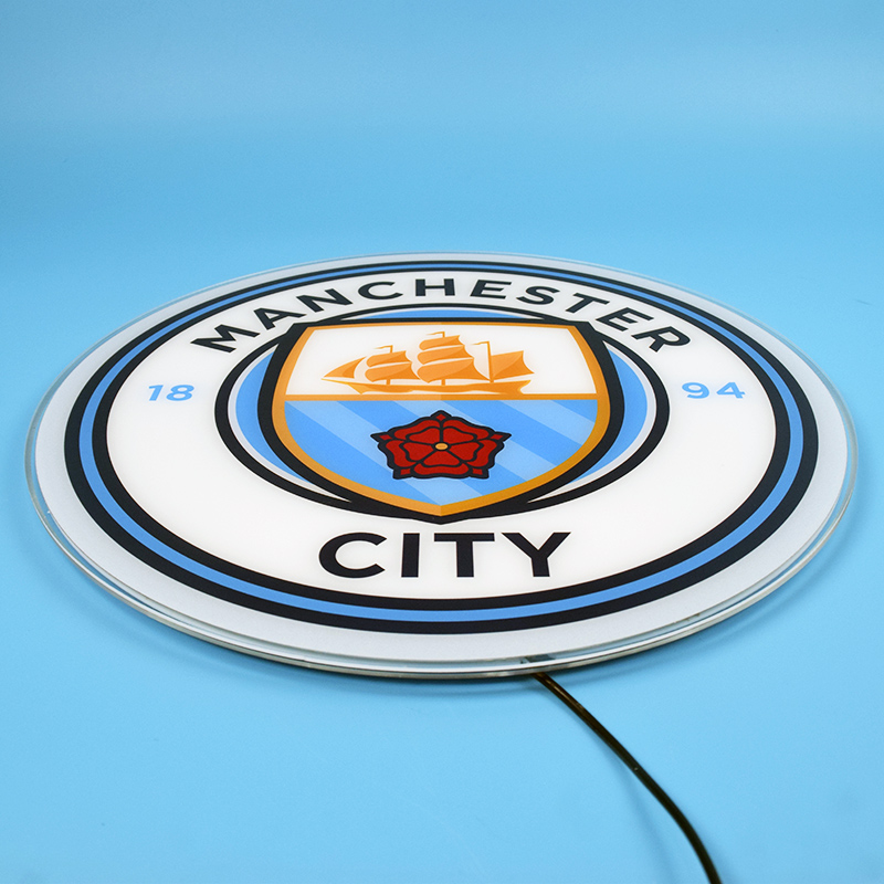 Angled view of the Manchester City acrylic panel unlit