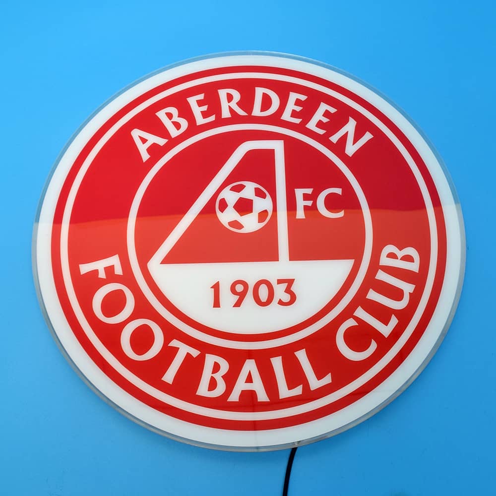 Front view of the Aberdeen FC acrylic LED panel unlit
