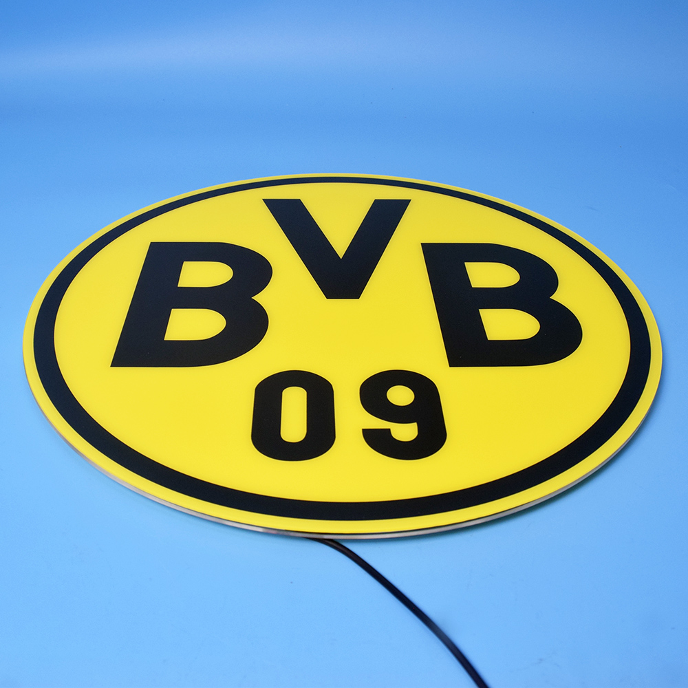Unlit Borussia Dortmund acrylic panel at an angle