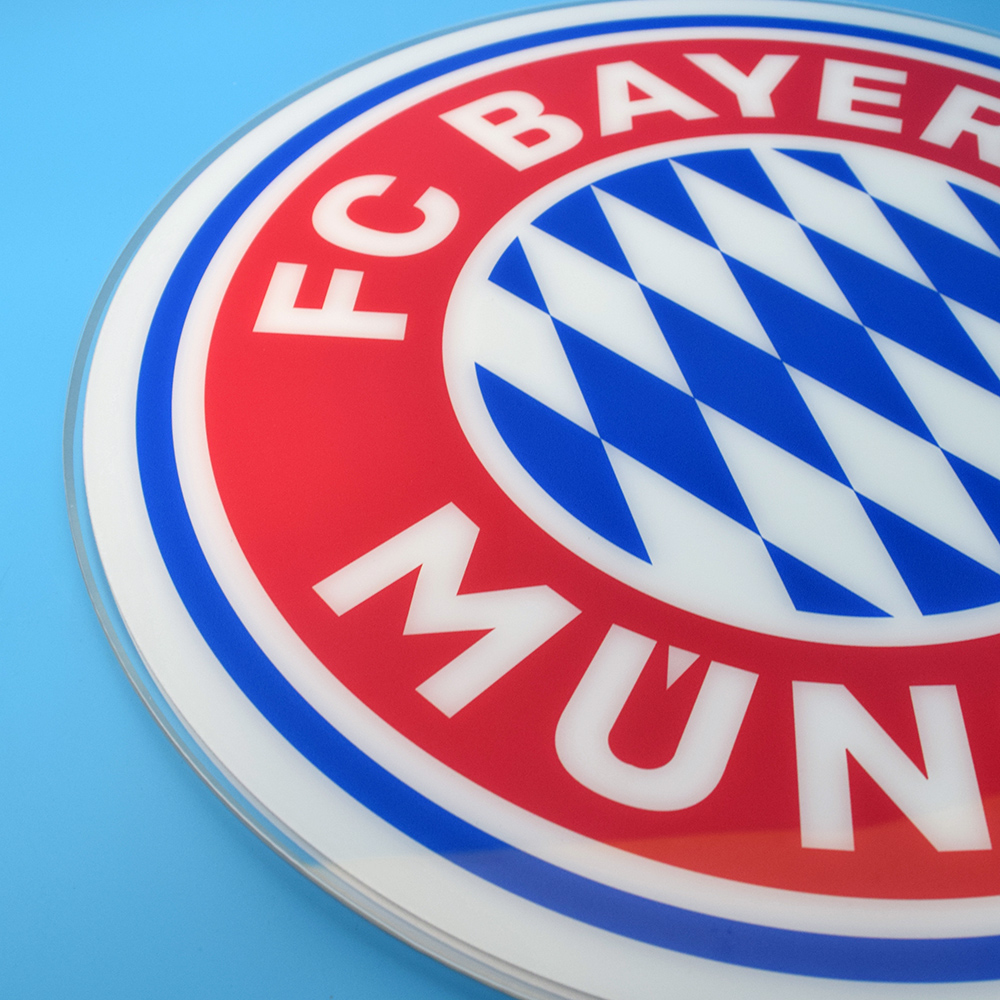 Close-up of the UV printed FC Bayern Munich crest detail