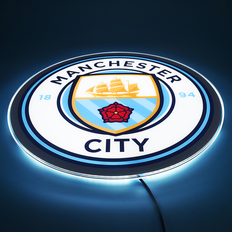 Angled view of the illuminated Manchester City LED panel