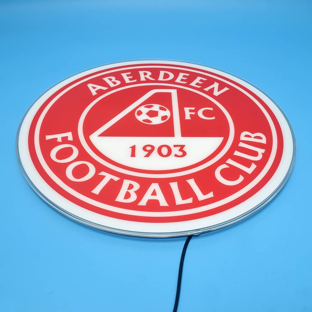 Aberdeen FC acrylic panel switched off, showing UV printed crest