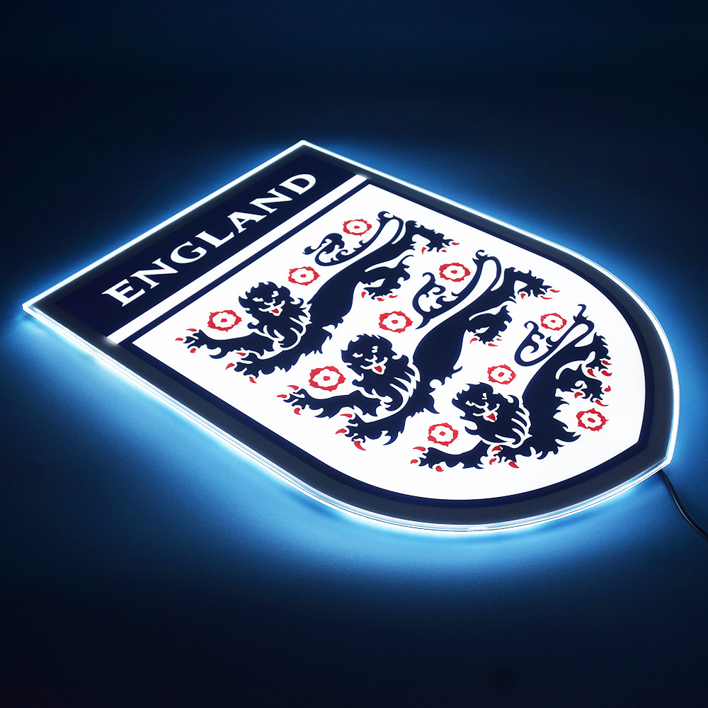 England LED panel lit up at a low angle