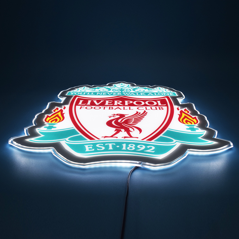 Liverpool FC LED panel glowing at a low angle