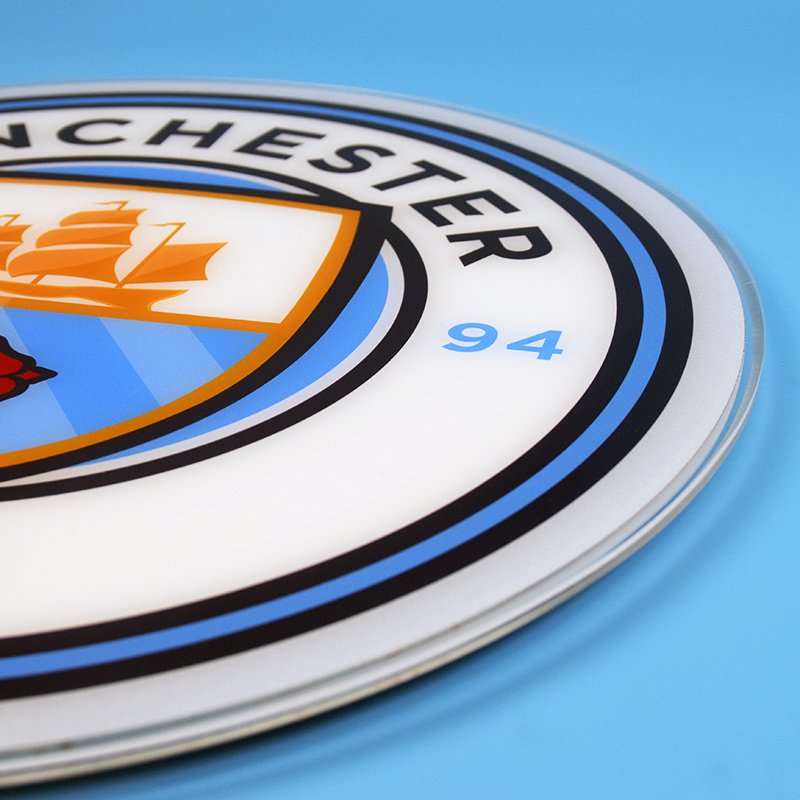 Close-up of the Manchester City panel edge and acrylic thickness