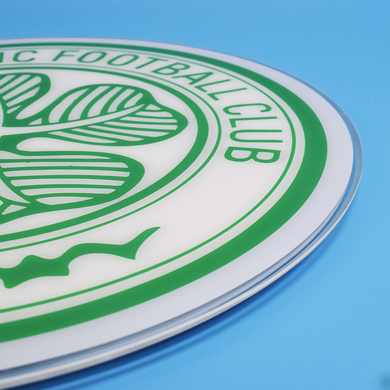 Close-up of the UV printed Celtic FC crest detail