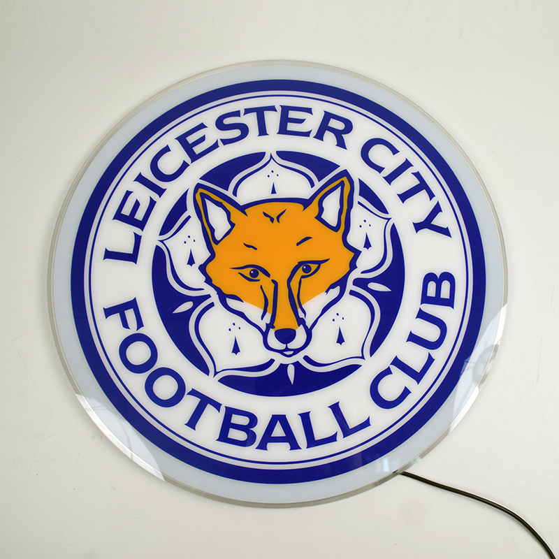 Leicester City acrylic panel unlit, showing UV printed crest