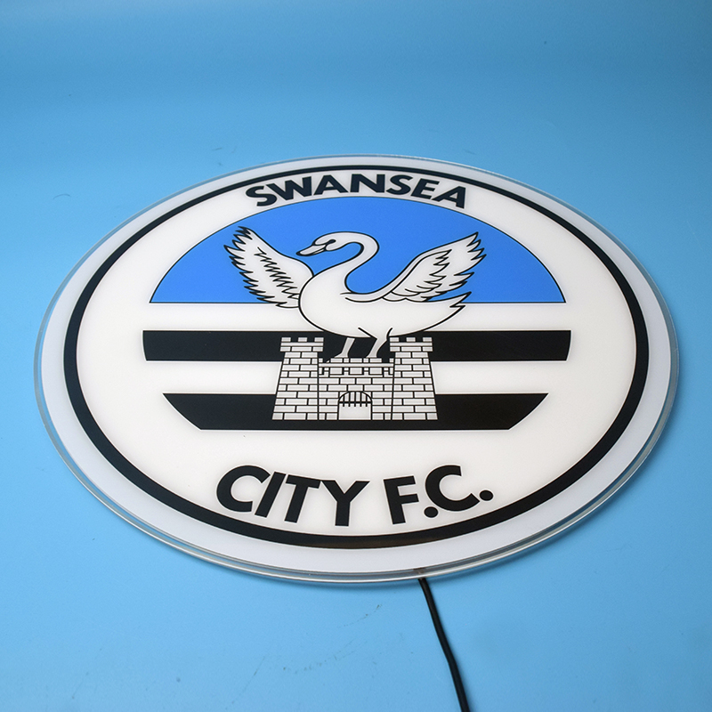 Angled view of the Swansea City acrylic panel unlit
