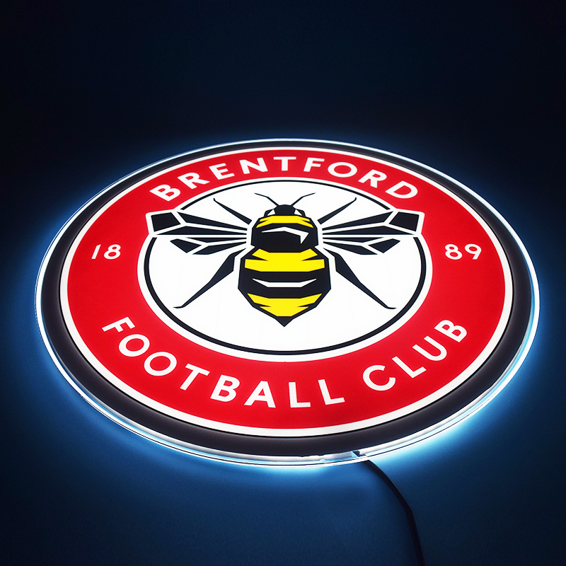 Angled view of the illuminated Brentford FC LED panel