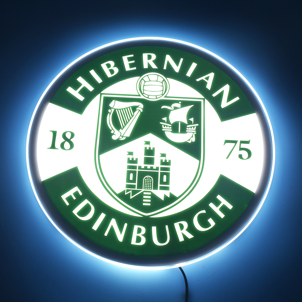 Hibernian LED light-up panel glowing on a dark wall