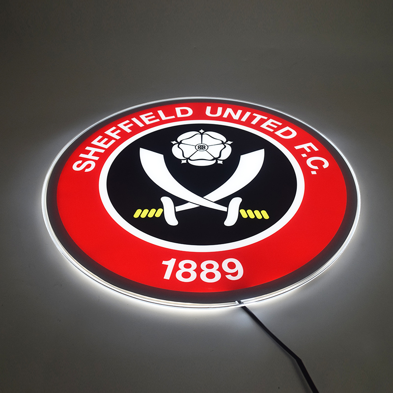 Angled view of the illuminated Sheffield United LED panel