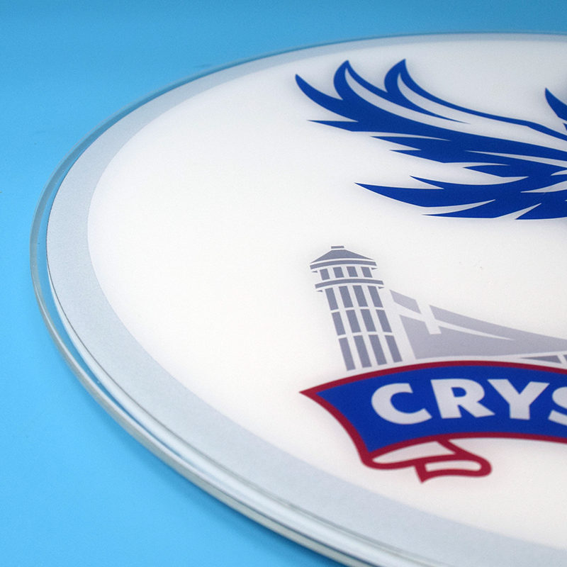 Close-up of the UV printed Crystal Palace crest detail