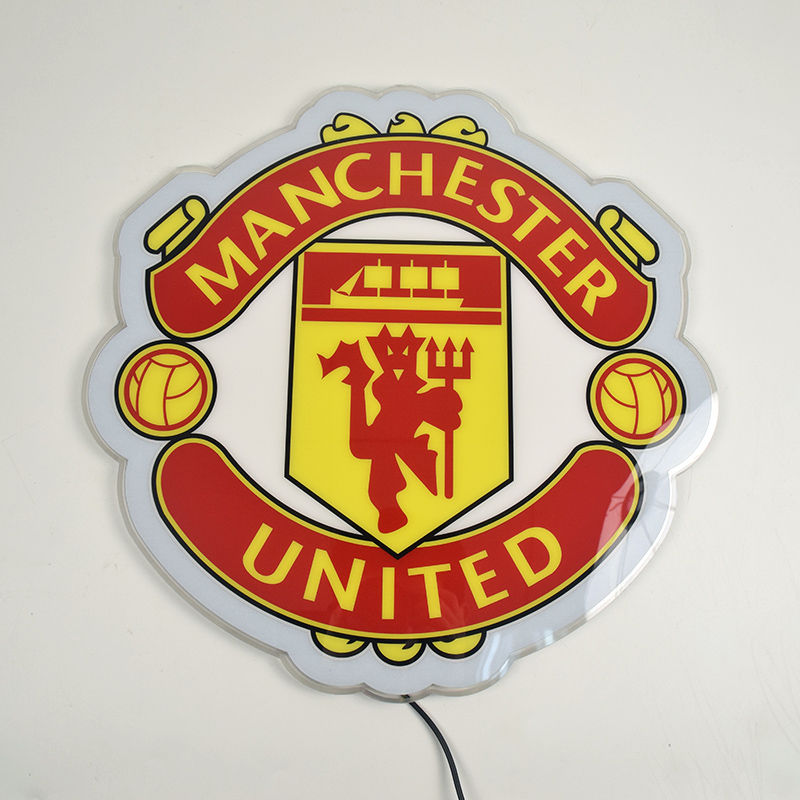Manchester United LED panel lit up at an angle