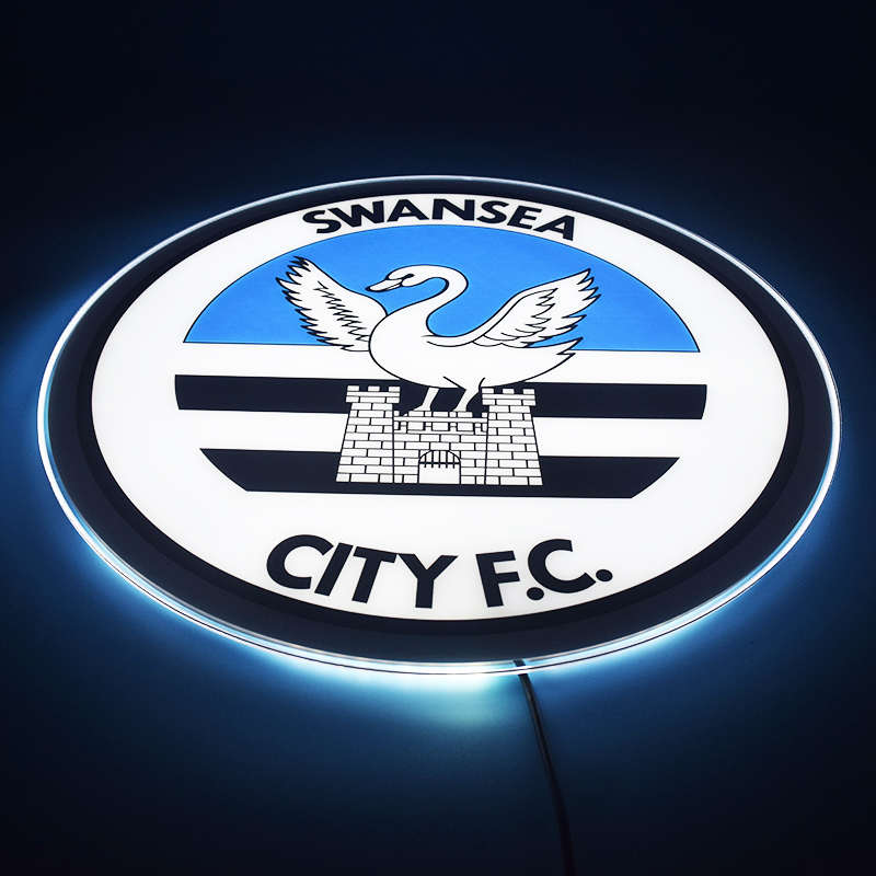 Angled view of the illuminated Swansea City LED panel