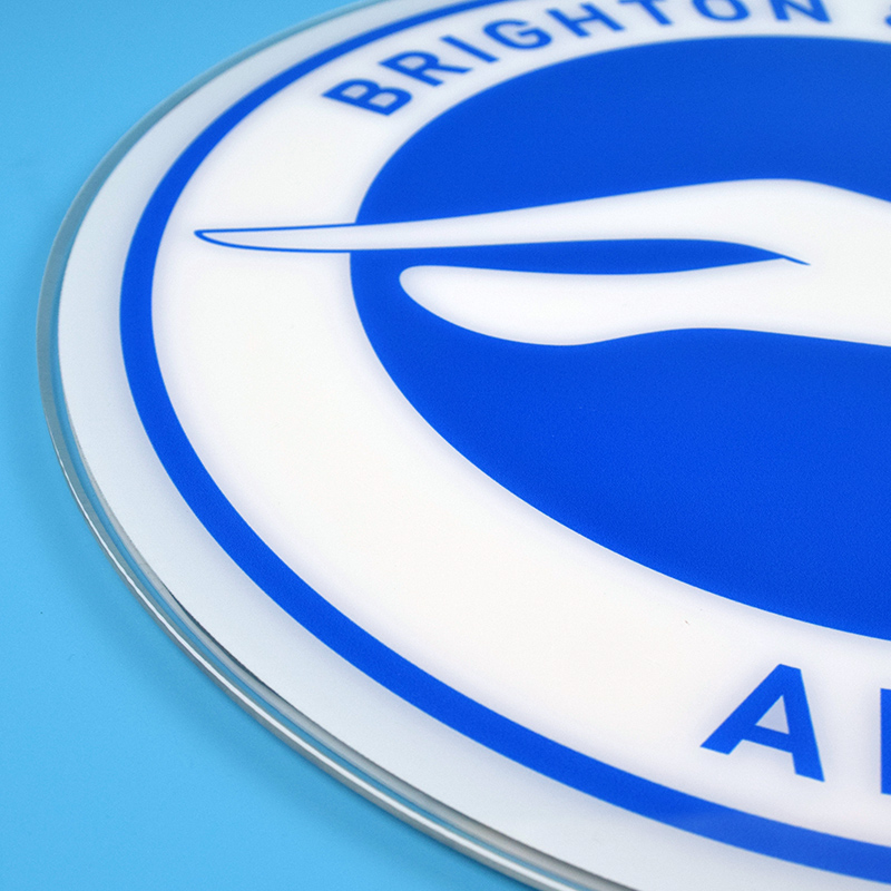 Close-up of the UV printed Brighton & Hove Albion crest detail