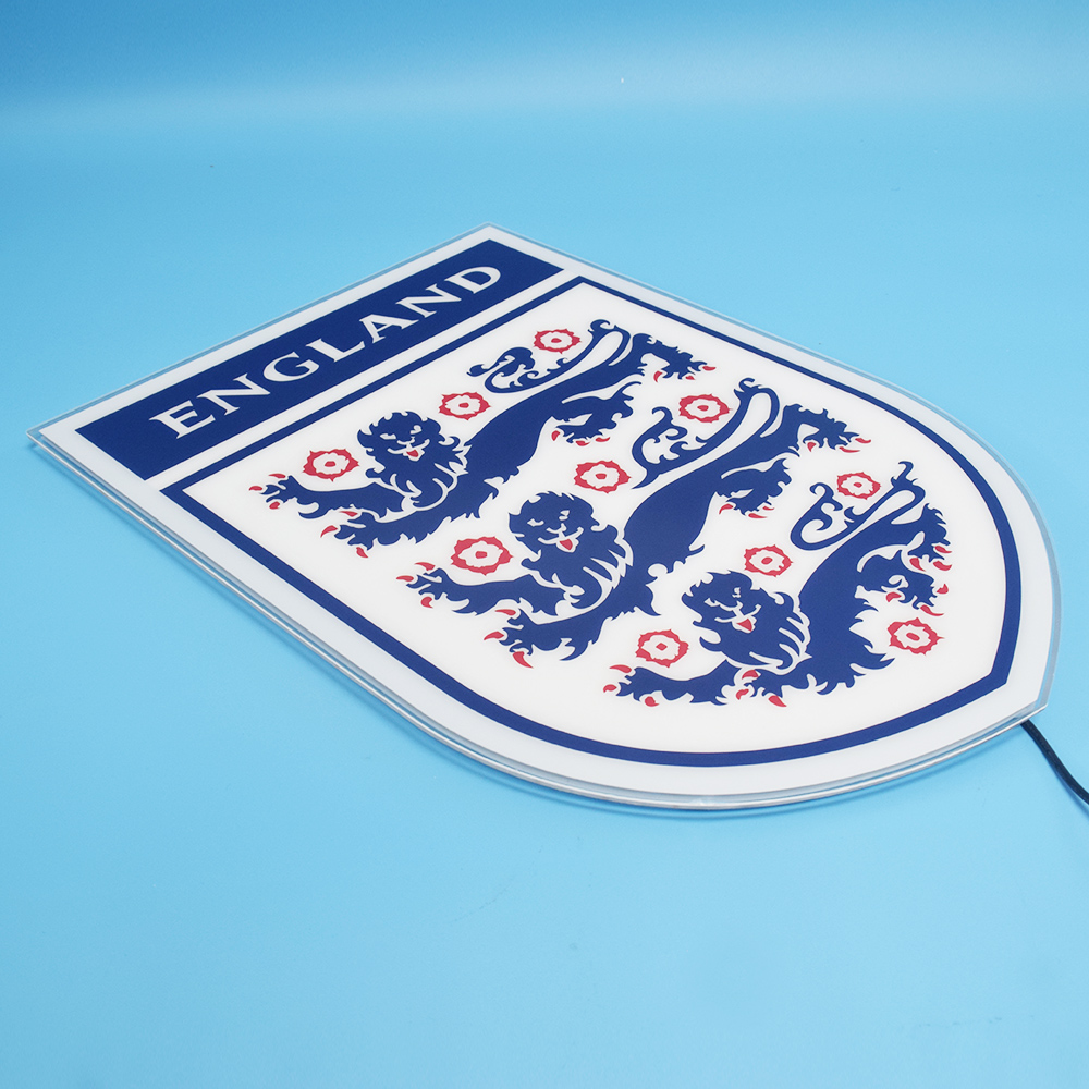 England acrylic panel unlit in a studio setting