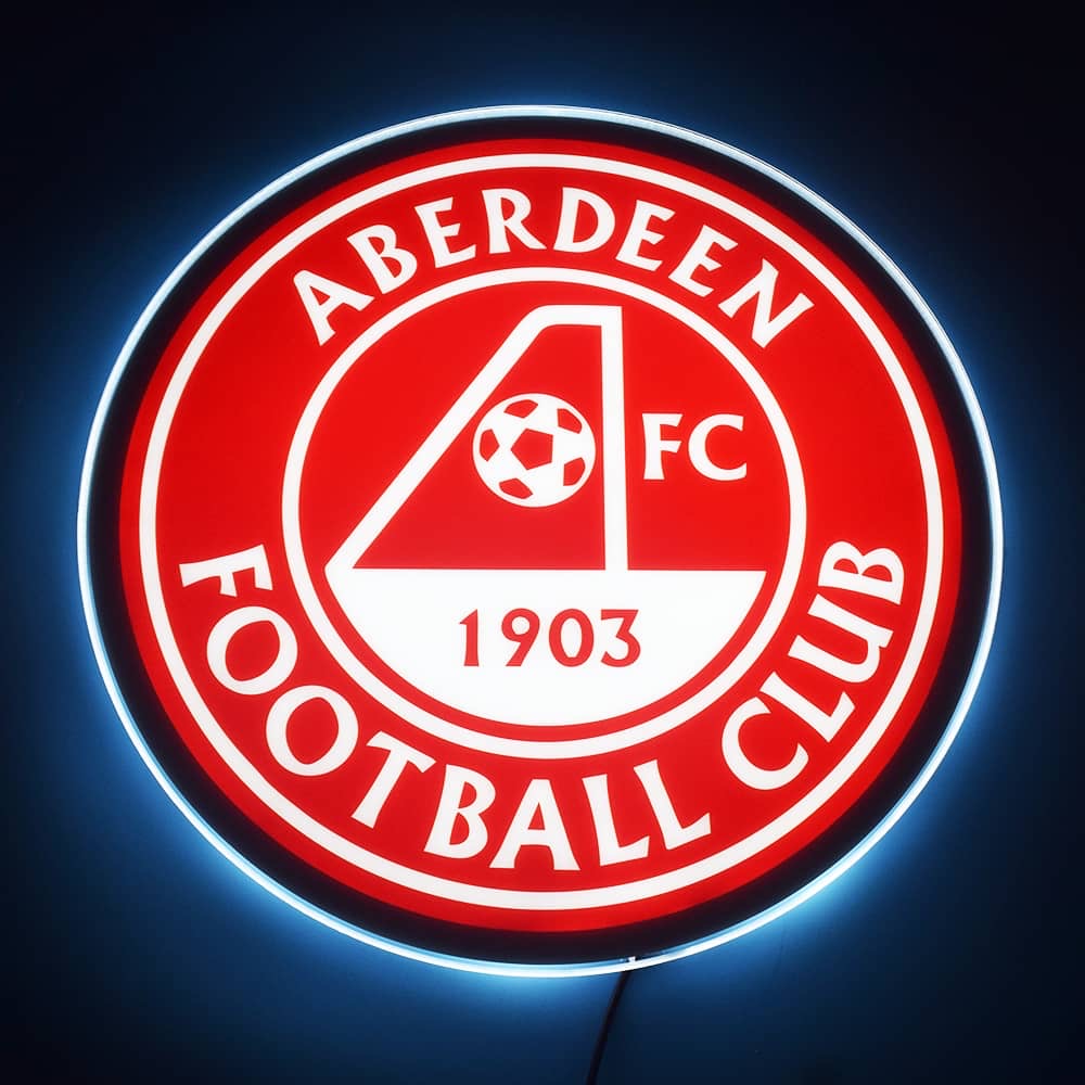 Aberdeen FC LED light-up panel glowing on a dark wall