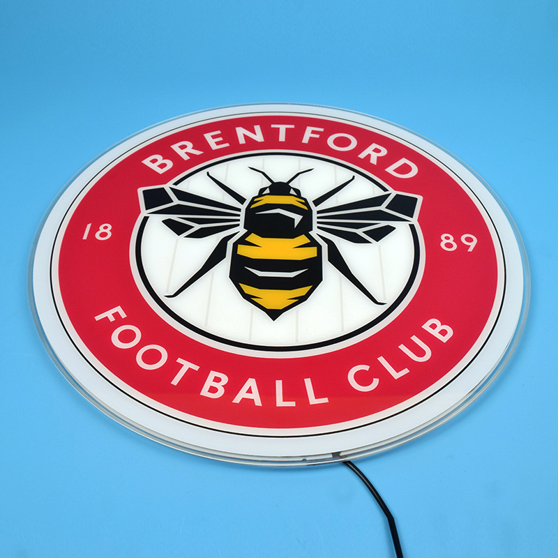 Angled view of the Brentford FC acrylic panel unlit