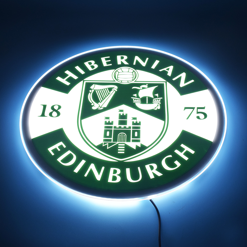Angled view of the illuminated Hibernian LED panel