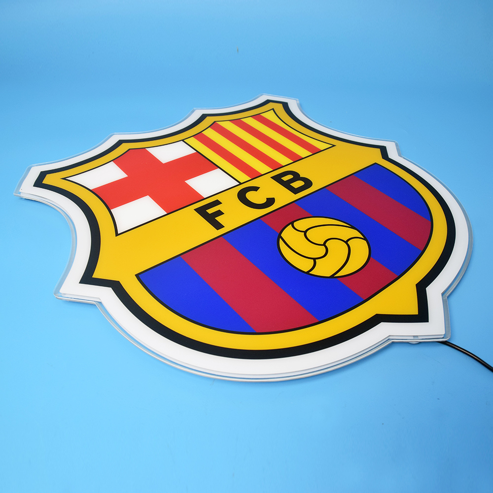 Unlit FC Barcelona acrylic panel at a low angle