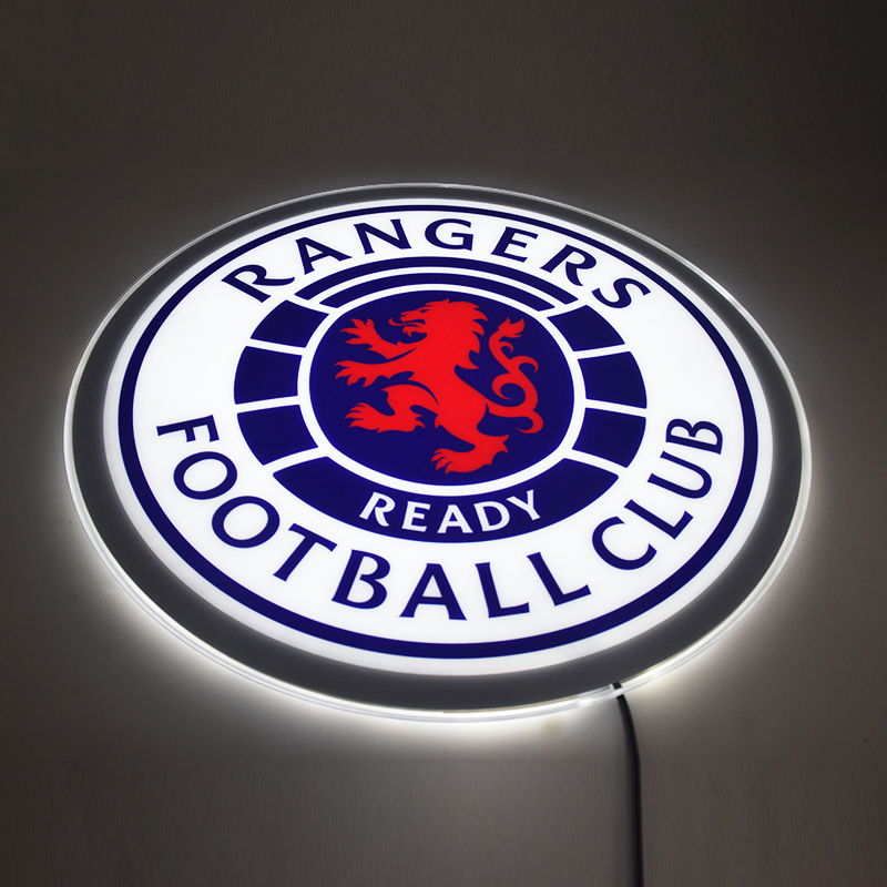 Angled view of the illuminated Rangers FC LED panel