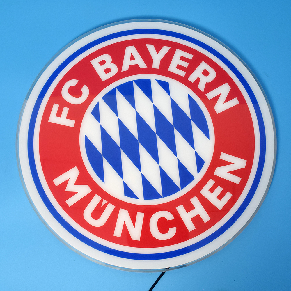 FC Bayern Munich acrylic panel switched off, showing UV printed crest