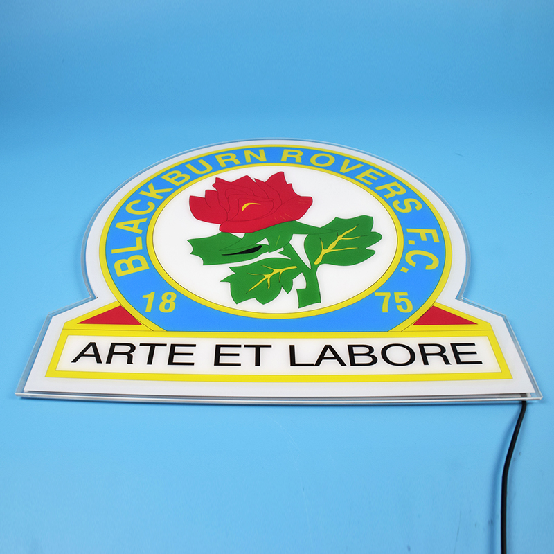 Blackburn Rovers acrylic panel unlit on a blue wall