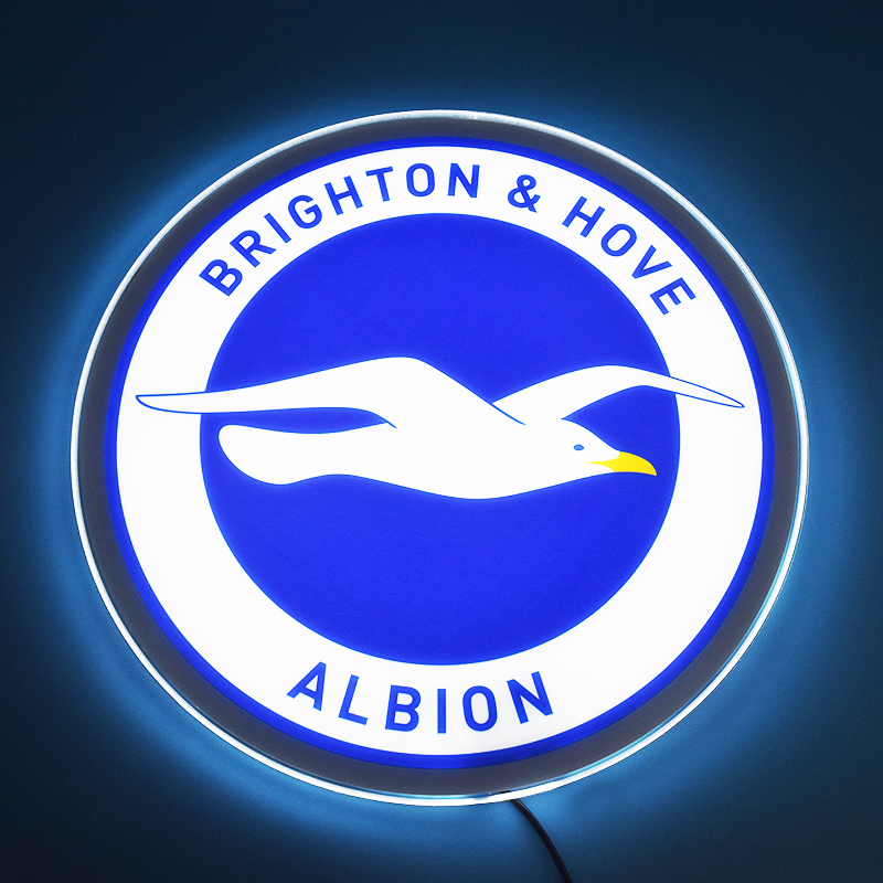 Brighton & Hove Albion LED light-up panel glowing on a dark wall