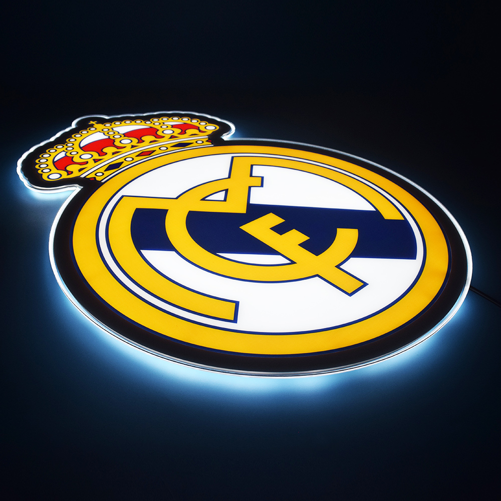 Real Madrid LED panel glowing at a low angle