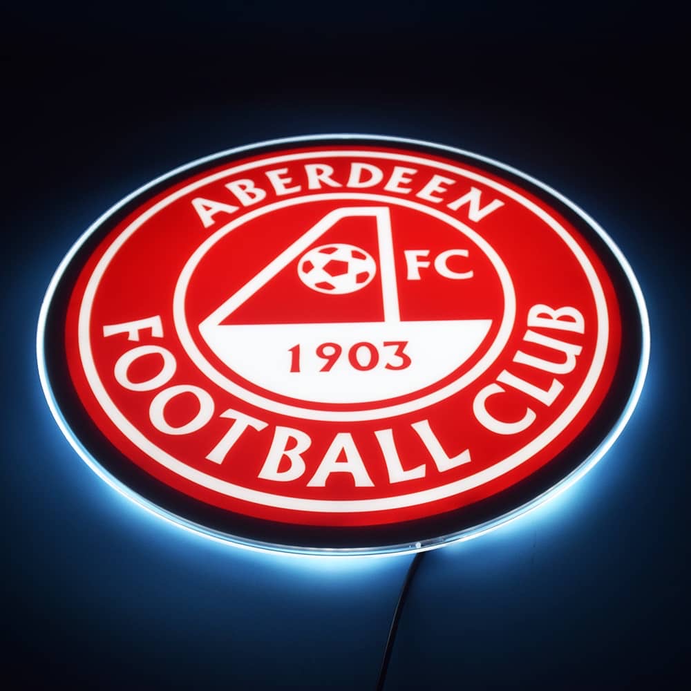 Angled view of the illuminated Aberdeen FC LED panel