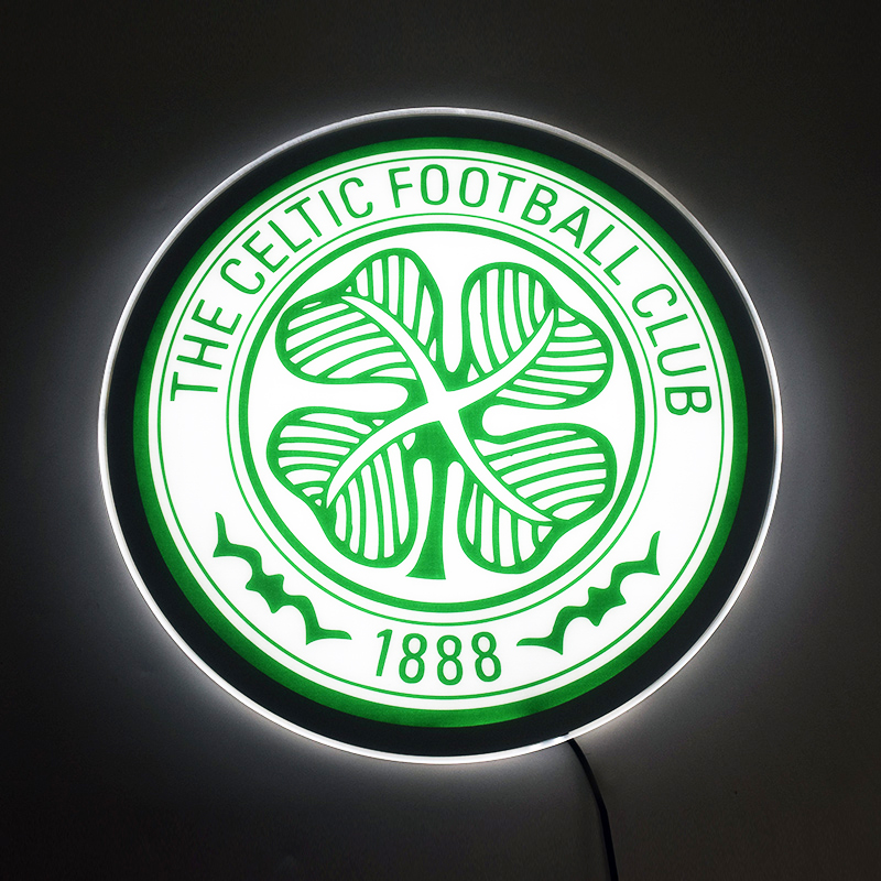 Celtic FC LED light-up panel glowing on a dark wall